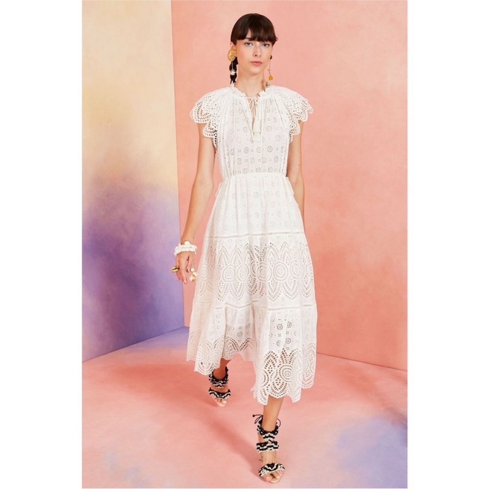 Ulla Johnson Gianna White Eyelet Midi Dress Size 0 XS Tiered Tasseled Boho Bride - Picture 16 of 16